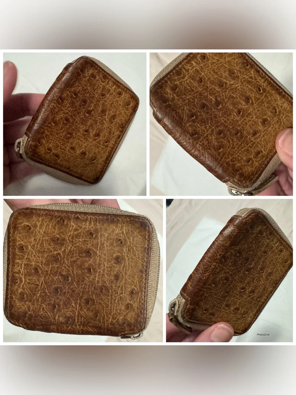 Gucci AUTHENTIC Vintage Brown Ostrich Leather Coin Purse Pouch Wallet - Picture 8 of 16